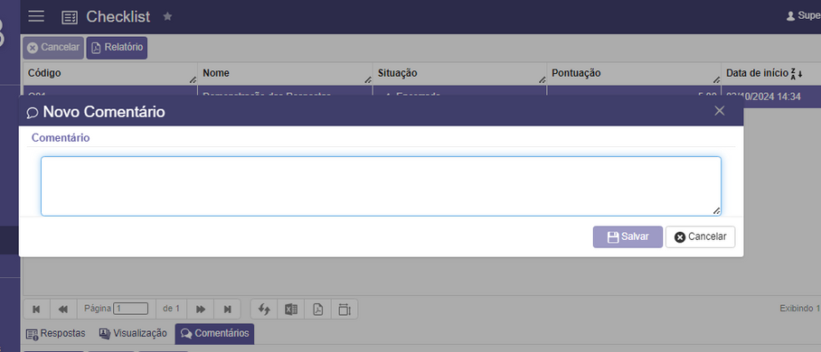 Comentários no checklist Web