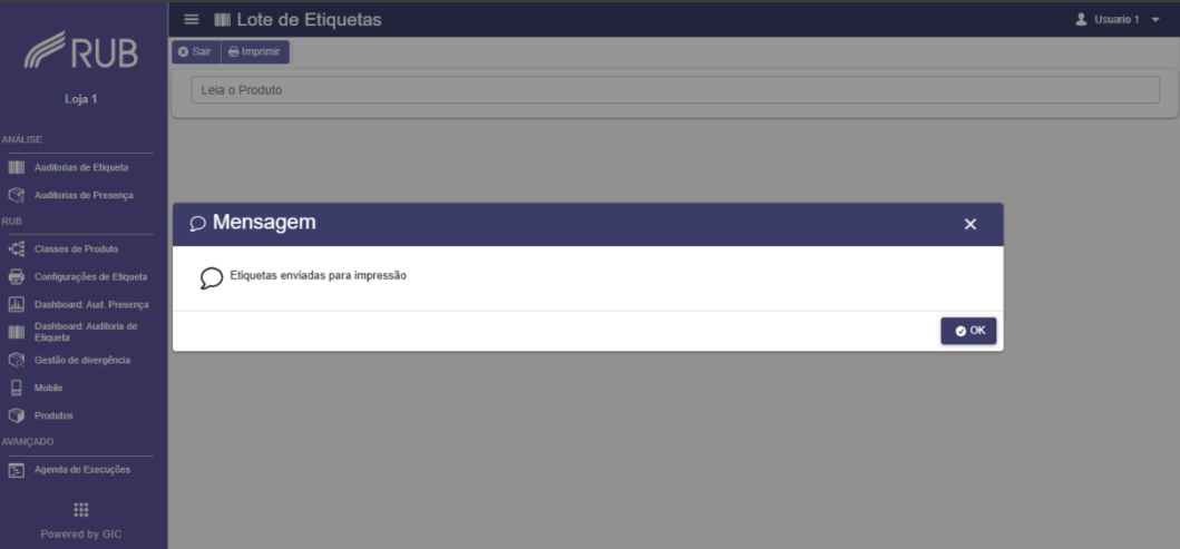 Bipagem e solicitação de impressão
