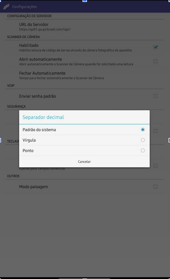 Configuração padrão do sistema