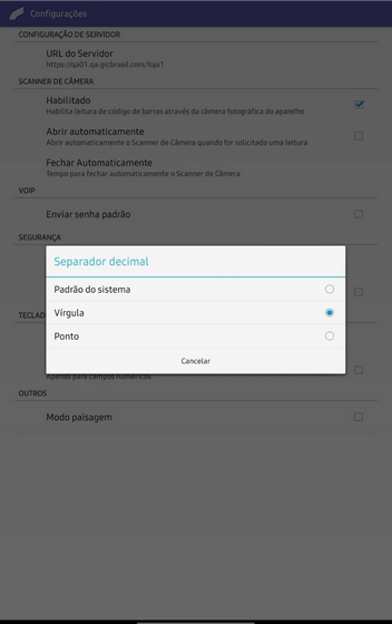 Separador decimal configurado como vírgula